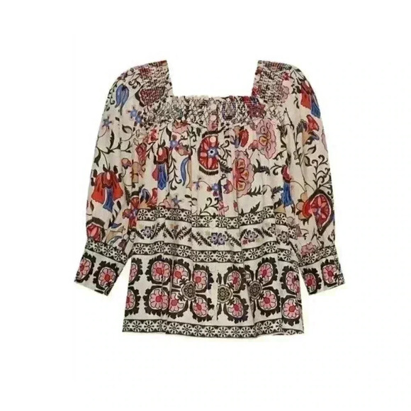 NWT Cara Cara Charleston Square Neck Blouse in Turtledove Botanical Size Large - Picture 6 of 14